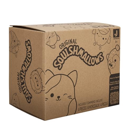 Squishmallows Original 5-Inch Holiday 4-Pack – Ethel Hot Chocolate, Floyd French Fries, Keiko Blue Christmas Tree, Ricardo Peppermint Bat – Official Jazwares Plush (Little)