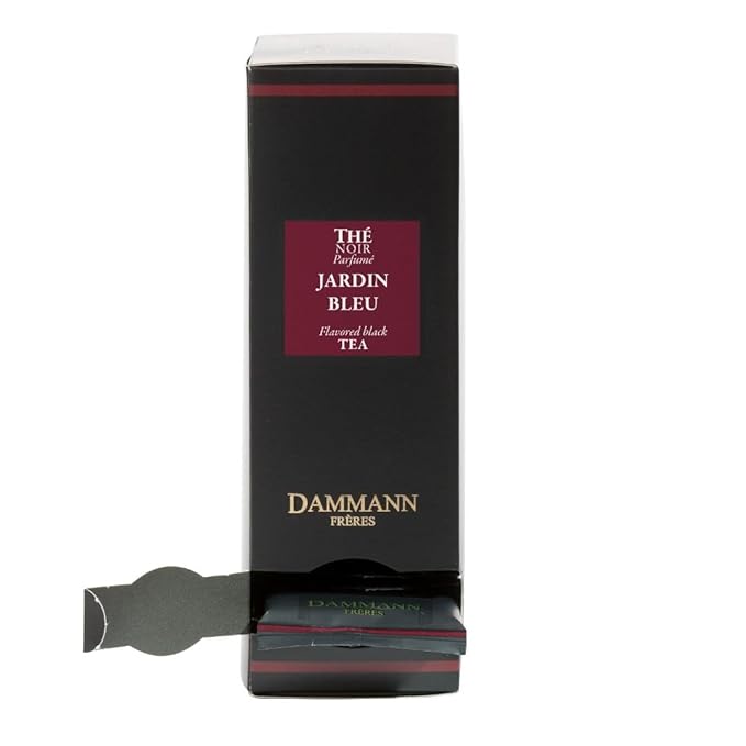 Dammann Freres Sachets, Jardin Bleu Tea Bags, Premium Gourmet French Black Tea, Blend Strawberry, Rhubarb Flavors, Individually Wrapped, 24 Count (Single Pack)