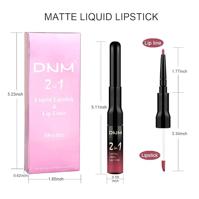 evpct 3Pcs Mauve Neutral Light Rosey Nude Blue Red Matte Liquid Lipstick and Lip Liner Stain Sets for Women, Long Lasting 24 Hours Matte Lipstick labiales matte larga duracion 24 mate originales