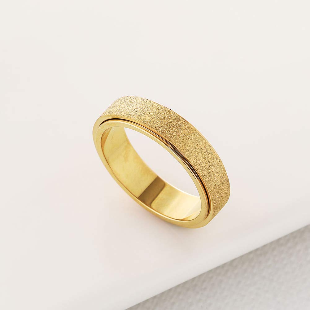 OreilleStar Anxiety Ring for Women Men Titanium Stainless Steel Fidget Toys Adults Spinner Ring 6mm Wide Cool Thumb Rings Band Rings Hand Polished Gold Size 9