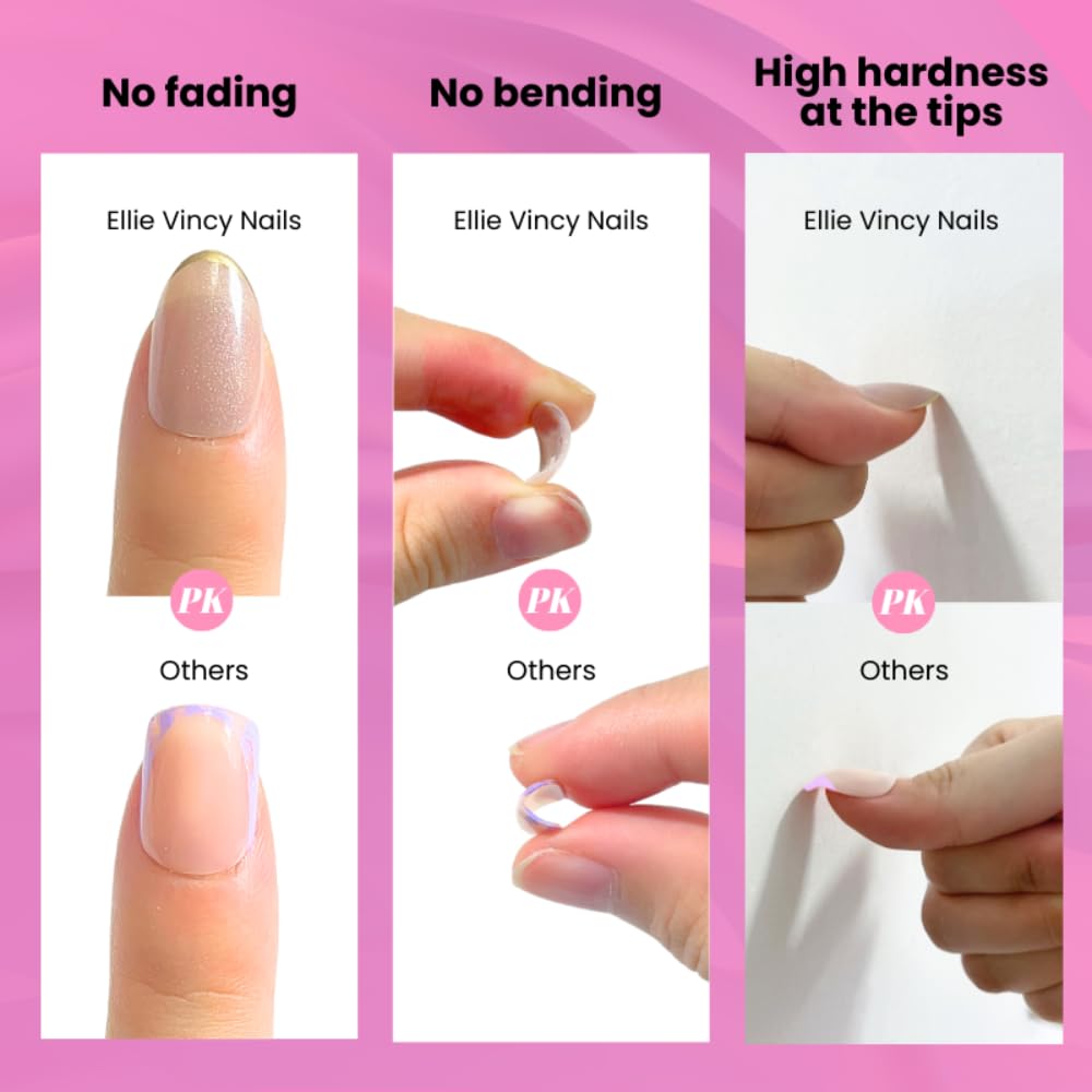 Ellie Vincy Press-On Nails β Short Oval Pink Cat Eye Fake Tip, Reusable Salon Quality Nails in 16 Sizes β 32 Nail Kit with Glue & Sticky Tabs