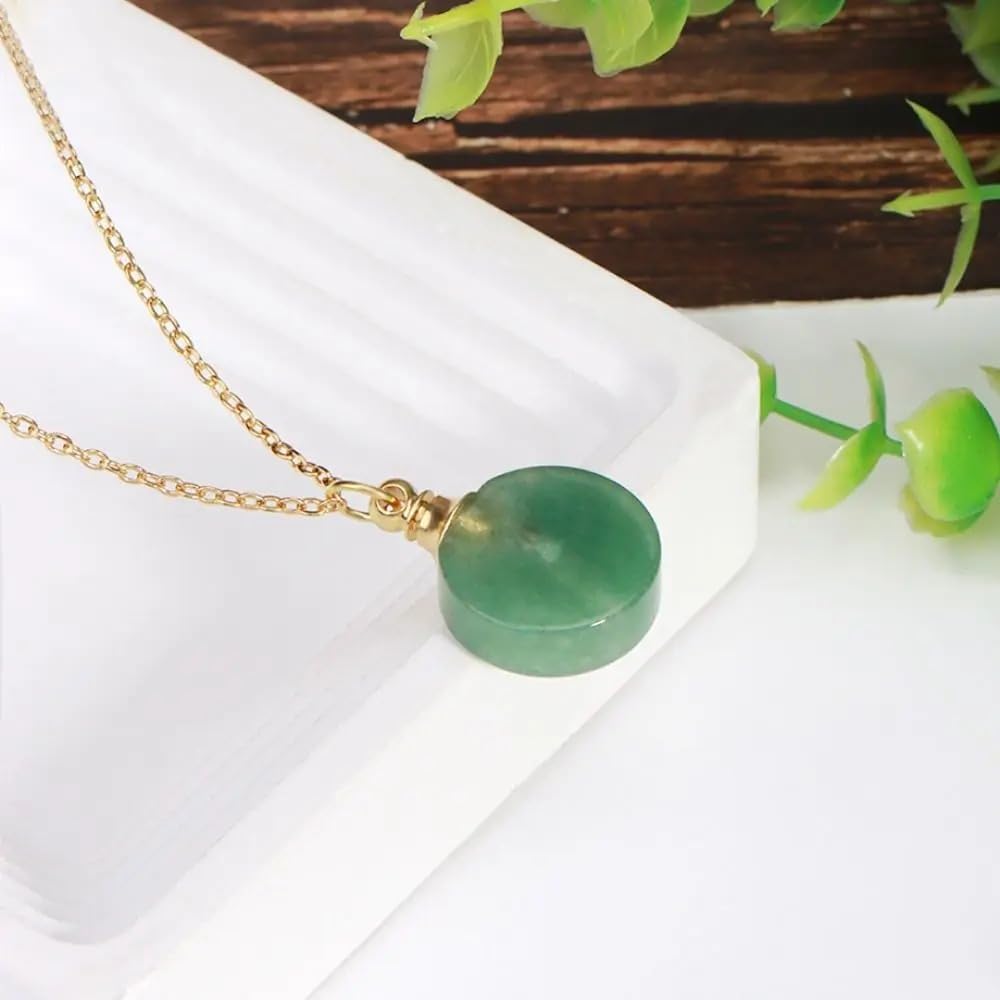 925 Sterling Silver Essential Oil Necklace For Women And Men, 14K Gold Filled Natural Stone Round Perfume Bottle Necklace, Essentials Oil Diffuser Vial Necklace (4 - Essential Oil Necklace)