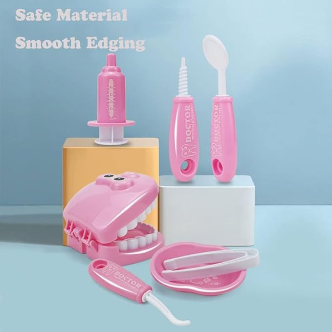 9PCS Plastic Simulation Dentist Play Set Medical Kit Pretend Toy for Kids Hygienic Habbit Cultivation Role Play Game for Children 6 Colors (Purple/Pink/Yellow/Green) Simple OPP Bag Packaging (Blue)