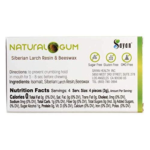 Sayan Sugar-Free All Natural Siberian Larch Tree Resin and Beeswax Chewing Gum – 1 Pack (16 Pieces) for Fresh Breath – Vegetarian, Non-GMO, Gluten Free, Aspartame Free, No Preservatives