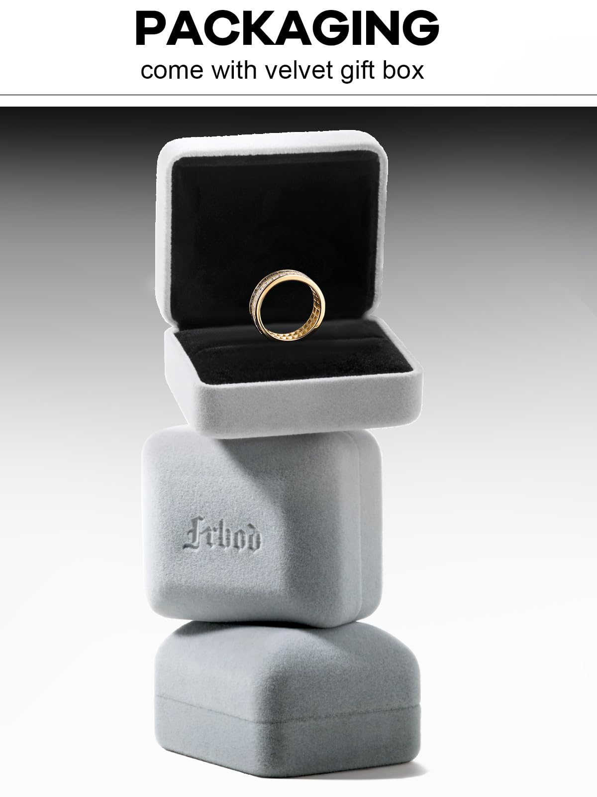 Frbod Black Moissanite Wedding Ring Shinning Bezel Diamond Jewelry for Women 14K Gold Plated Square Moissanite Bands Size 7