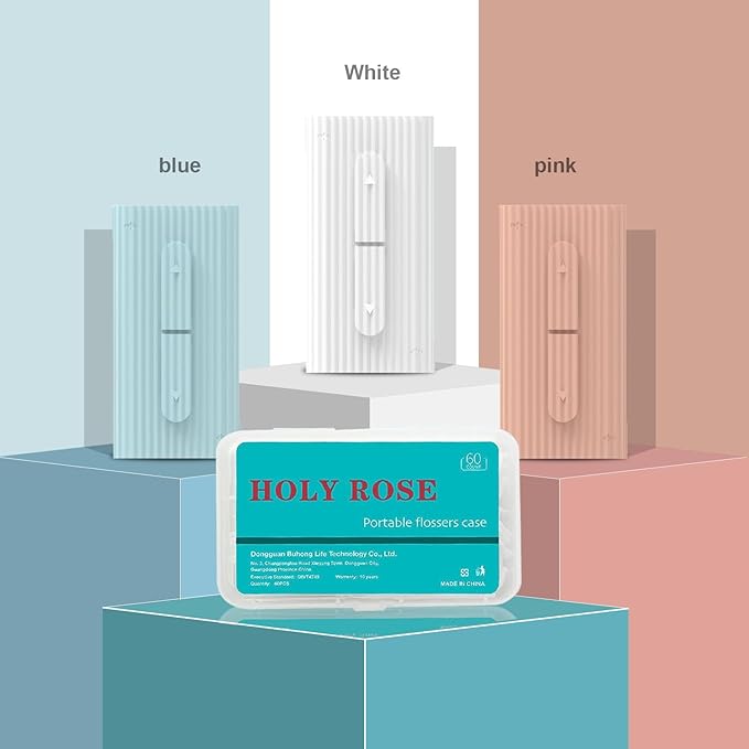 Holy Rose Travel Dental Floss Picks Case - 2 Boxes, Portable Floss Dispenser Pink - 4 Boxes, 50 Picks and 10 Picks/Box, Total of 160 Picks | Adult Flosser Sticks Set for Teeth and Oral Care.