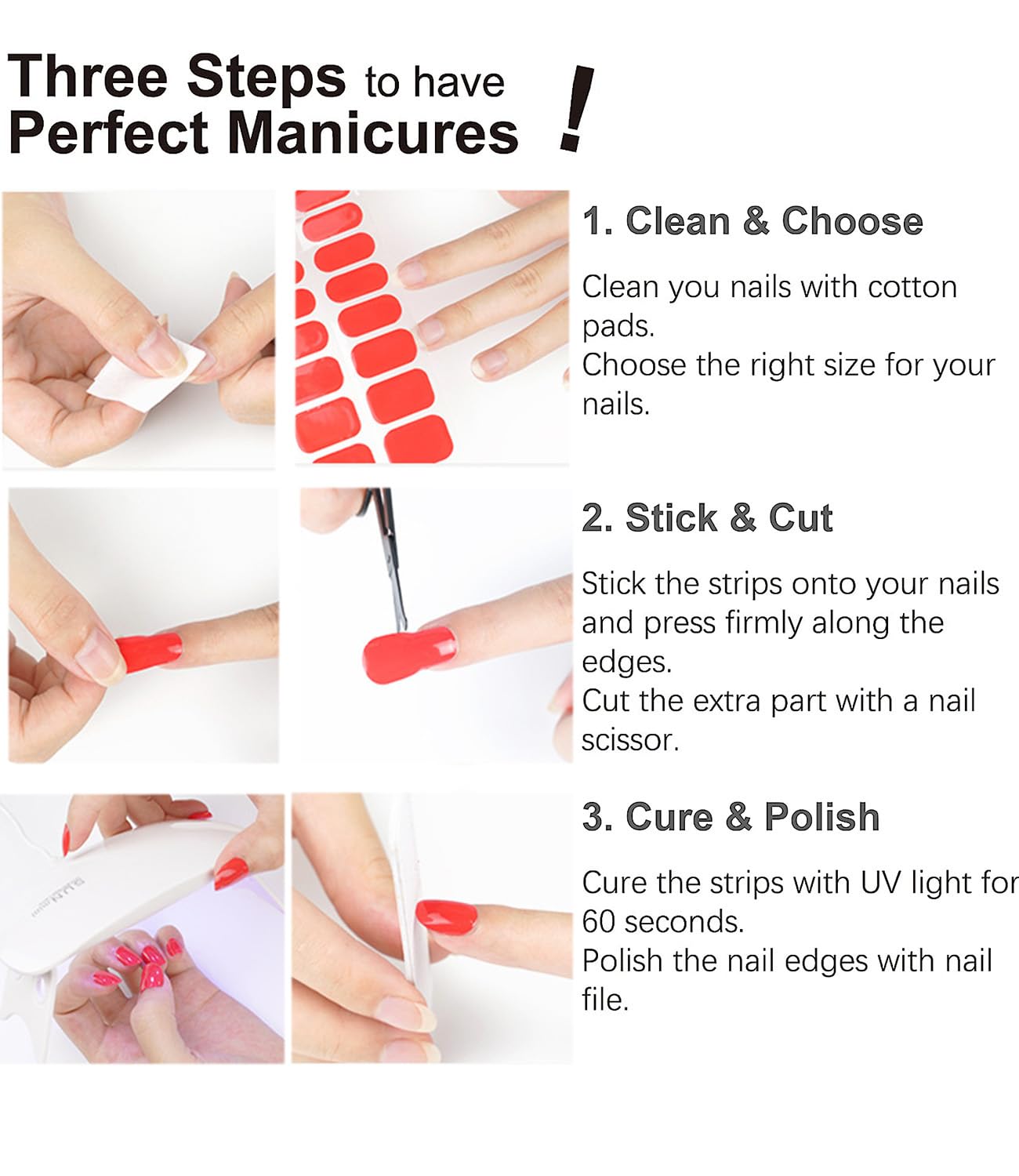Semi Cured Gel Nail Strips, Pink Ombre, 20pcs Gel Nail Stickers Work with UV, Easy to Use and Remove