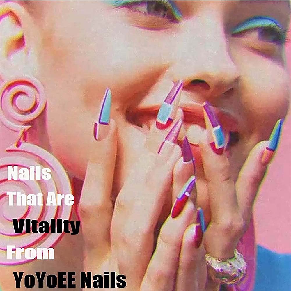 YoYoee Brown French Press on Nails Long Coffin False Nails Bling Fake Nails Full Cover Butterfly Nails Tips for Women and Girls 24PCS