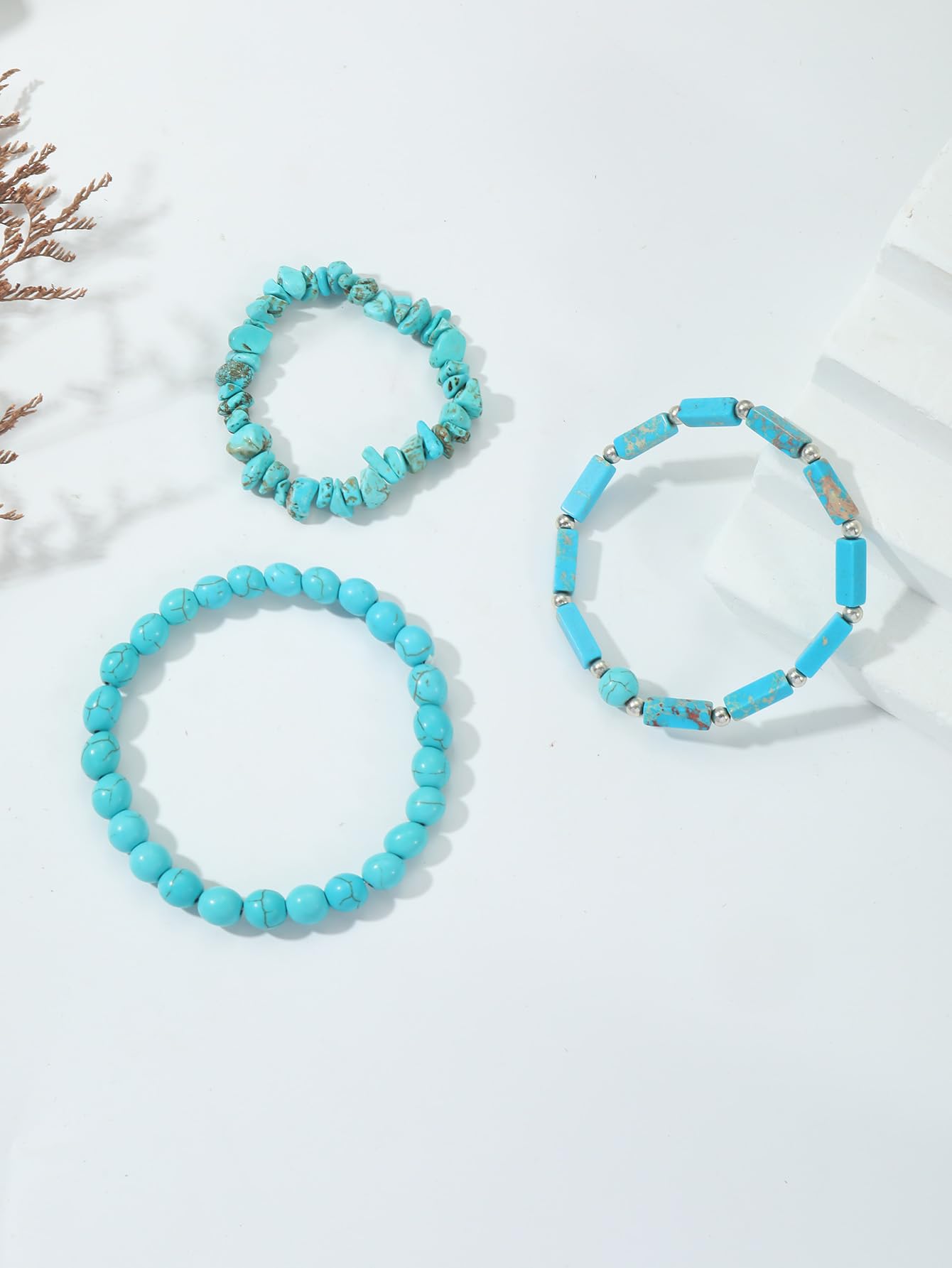 IVY TAILI 3Pcs Turquoise Bracelet for Women Boho Turquoise Bead Bracelet Natural Stone Beaded Stretch Bracelets Set Healing Crystal Bracelets Turquoise Jewelry for Women
