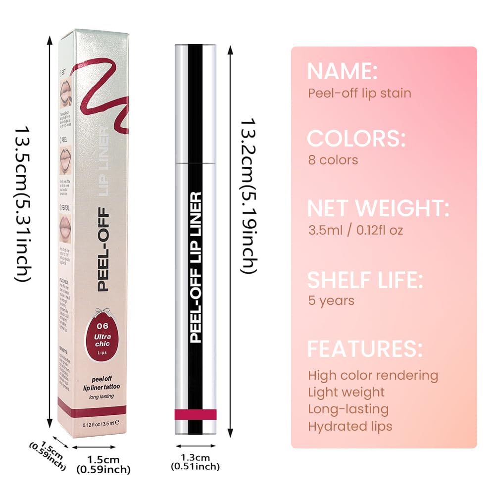 2Pcs Peel Off Matte Lip Gloss Stain-Lip Liner Tattoo with Tweezer, Long Lasting & Waterproof Delicate Peel Off Lip Stain, Transfer-Proof Lip Gloss for All Skin (03+06 2Pcs)