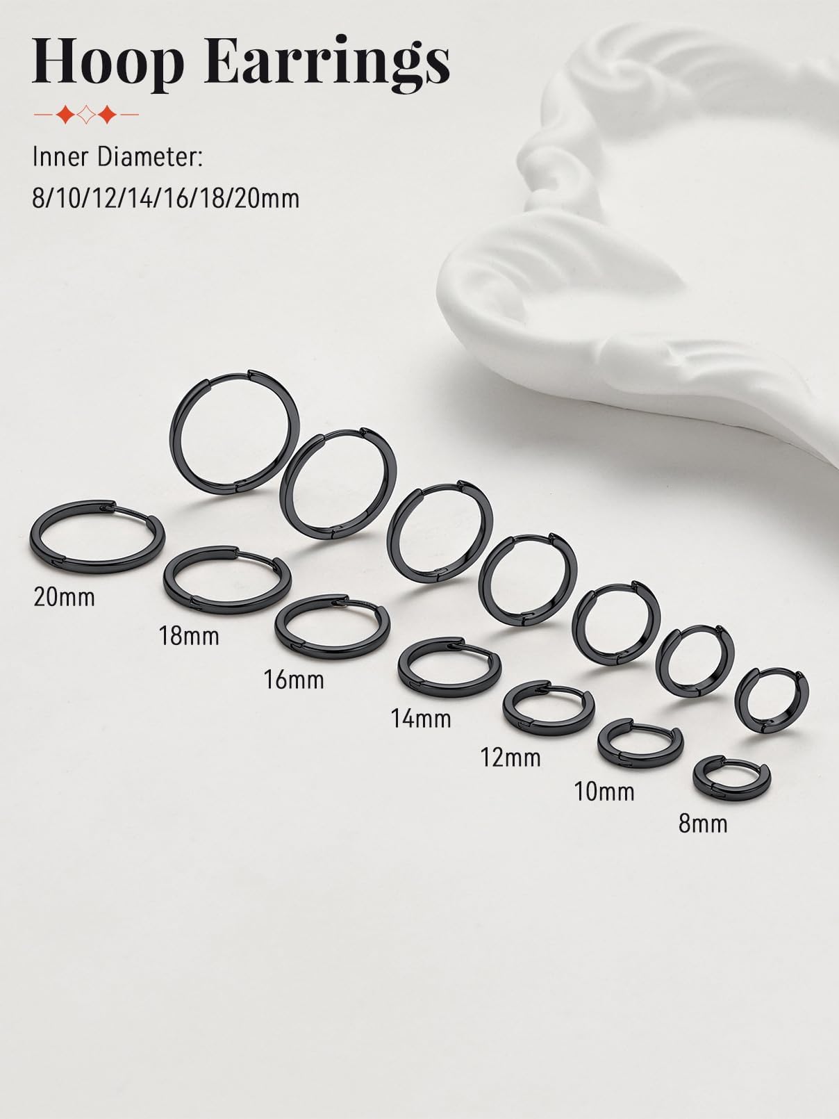 FaithHeart Hoop Earrings for Women, Black Hypoallergenic Huggie Hoop Earrings, Small Cartilage Earrings for Women 8mm, Send Gift Box