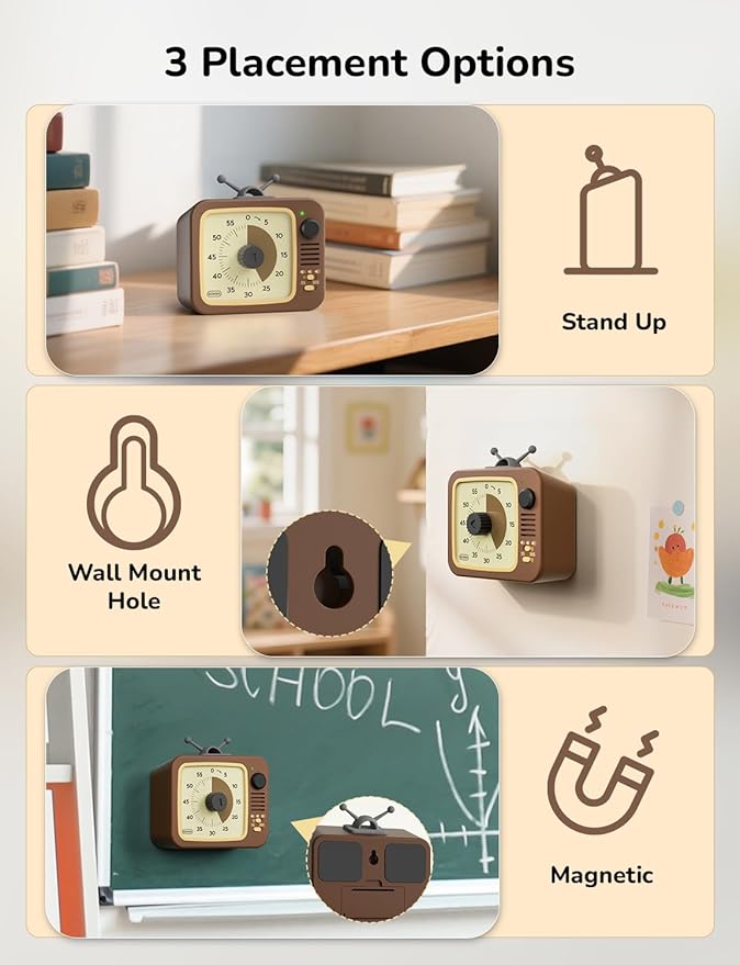 LIORQUE Visual Timer for Kids, 60-Minute Countdown Timers for Classroom Office Kitchen with Silent Operation, Kids Timer for Teaching with Cute Design