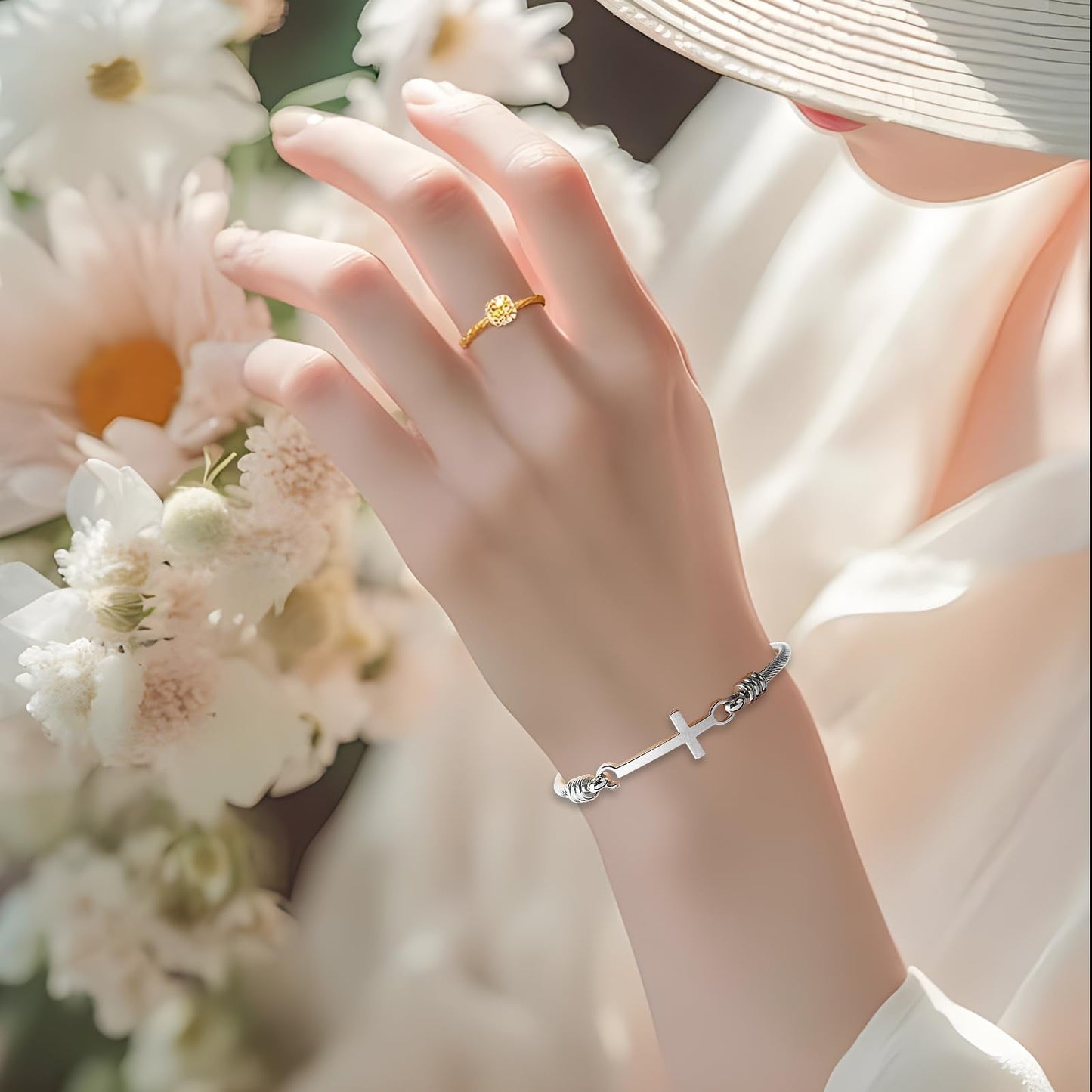 DS Religious Gift for Her Christian Cross Bracelet Bible Verse God is Within Her She Will Not Fall Inspirational Bracelets For Women Stainless Steel Jewelry Gift To Daughter Best Friend (Cross bracelet-Silver 4)