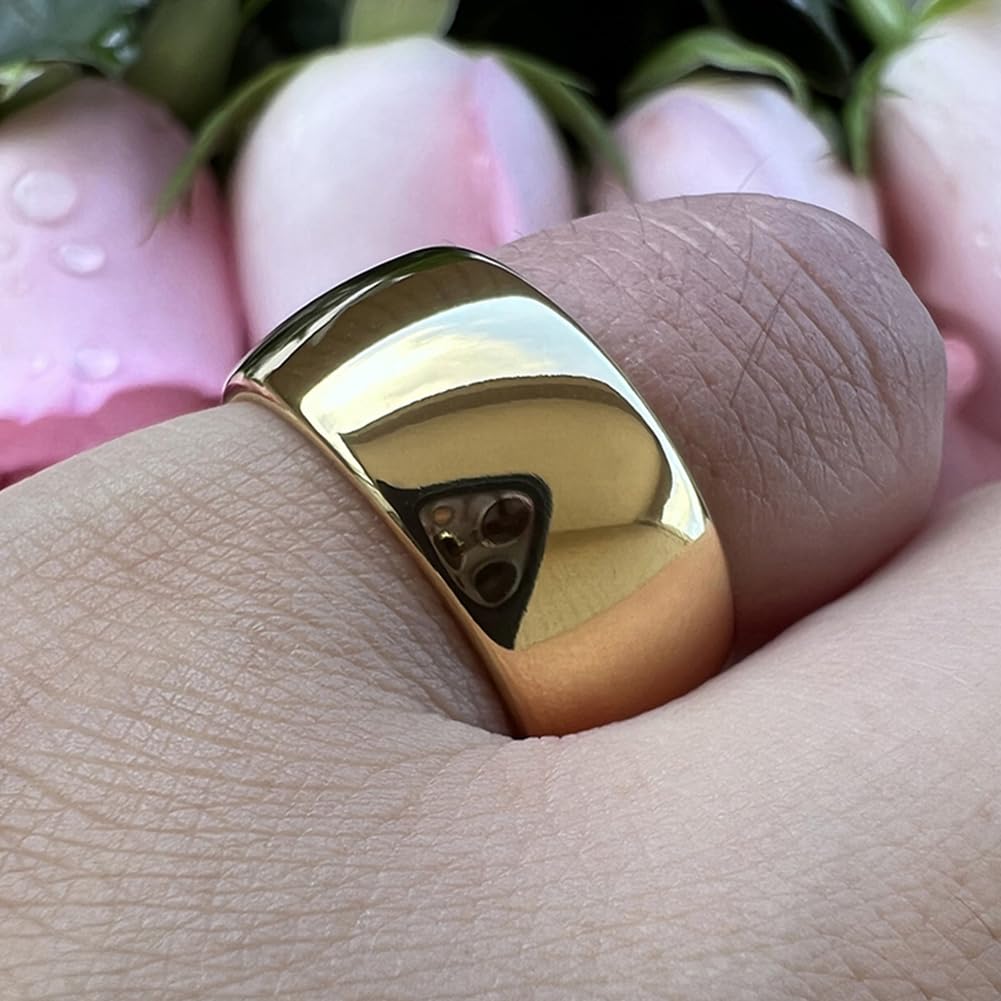 TUTISS 10mm Gold Tungsten Rings for Men Women Engagement Wedding Bands Domed Polished Comfort Fit Size 13