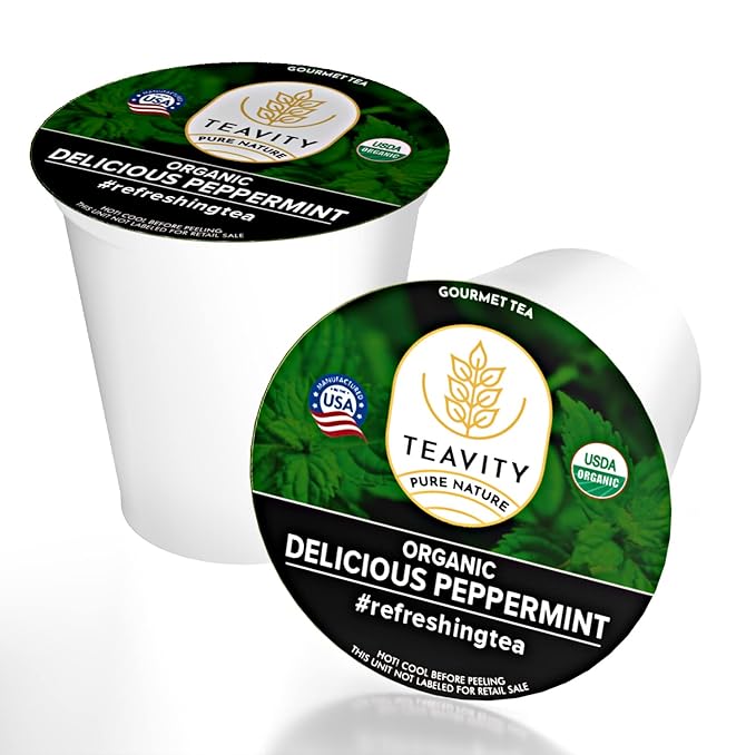 Organic Peppermint Tea Pods for Keurig - Decaf Tea by Teavity (12 Tea Pods)