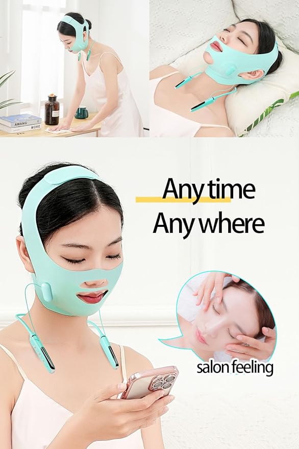 Face Belts with Adjustable Straps,Double Chin Reducer and Face Lift Device with 4 Modes and 5 Gear Adjustable Intensities - Intelligent Double Chin Machine for V-face