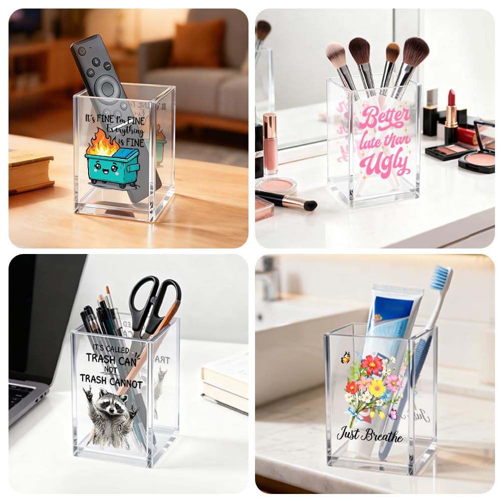 Gkodw Librarian Acrylic Pen Holder Cosmetic Organizer, Funny Pencil Pen Holder for Desk, Reading Nook Accessories for Library Lover Teacher, Librarian Day Appreciation Birthday Back To School Gifts