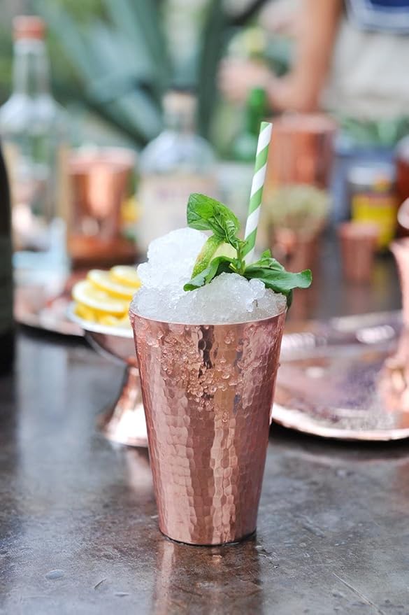 Sertodo Copper Ice Tea Cup | 10 Ounce Capacity | 100% Pure Copper, Heavy Gauge, Hand Hammered | Ayurvedic Drinking Vessel | Fancy Cocktail Cup