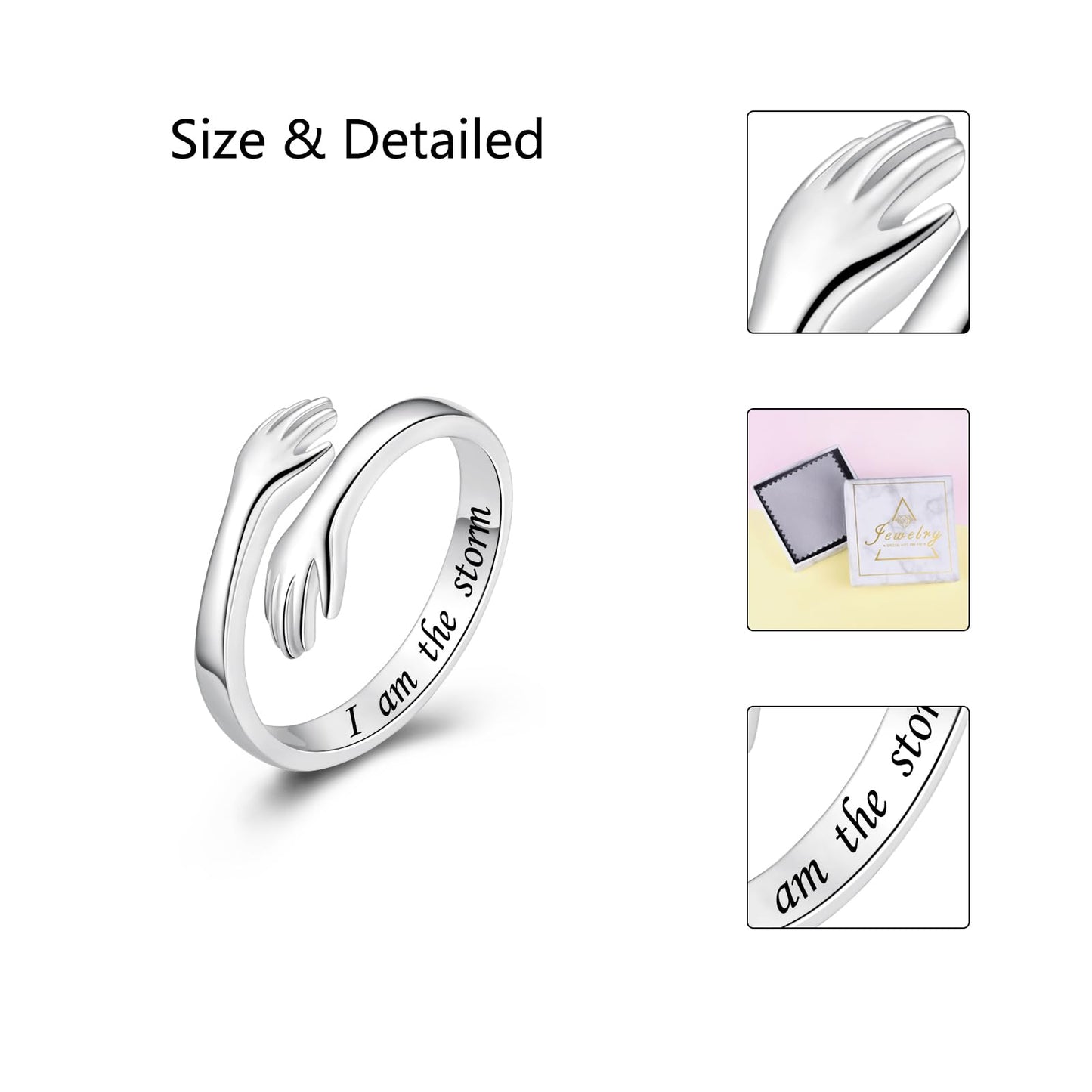 ACJFA S925 Sterling Silver Hug Ring for Women Adjustable Thumb Ring Birthday Gifts (I am the storm)