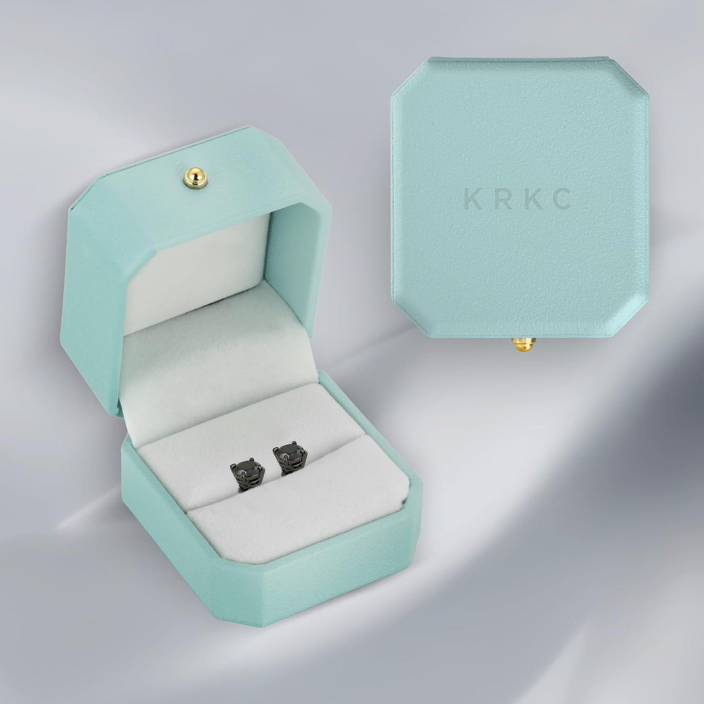 KRKC Moissanite Earrings for Men Women, Black Diamond, D Color VVS1, 925 Sterling Silver Solitaire Stud Earrings, Black Tone Plated, Valentine's Day Gifts, 1.2Carats