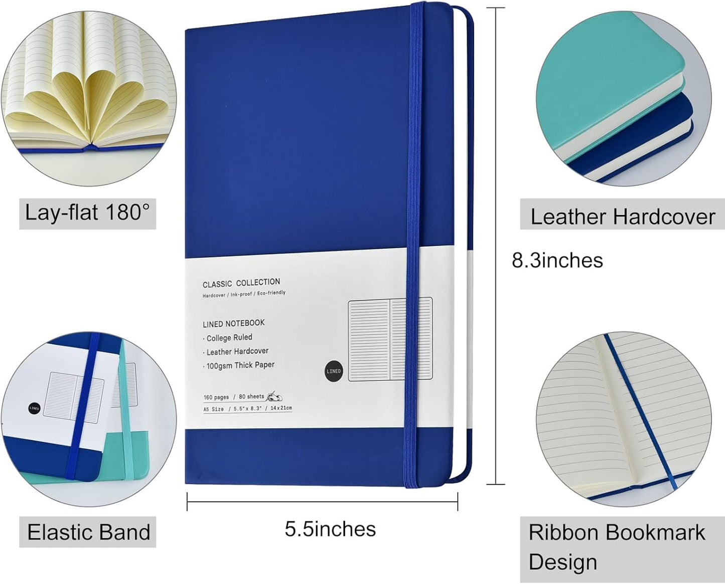 Coopay 48 Pack A5 Journal Notebooks Bulk, 160 Pages, 100GSM Thick Paper, 8.3 x 5.5 inch Hardcover Lined Leather Journals for Writing Office School Business,Bulk Notebook for Work Men Women (6 Colors)