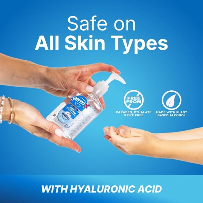 Germ-X Hydrating Hand Sanitizer, with Hyaluronic Acid, 1L (Pack of 4) Bulk Pack, No Rinse Formula, Sanitizing Liquid Gel for All Skin Types, Formulated without Parabens, Phthalates & Dyes