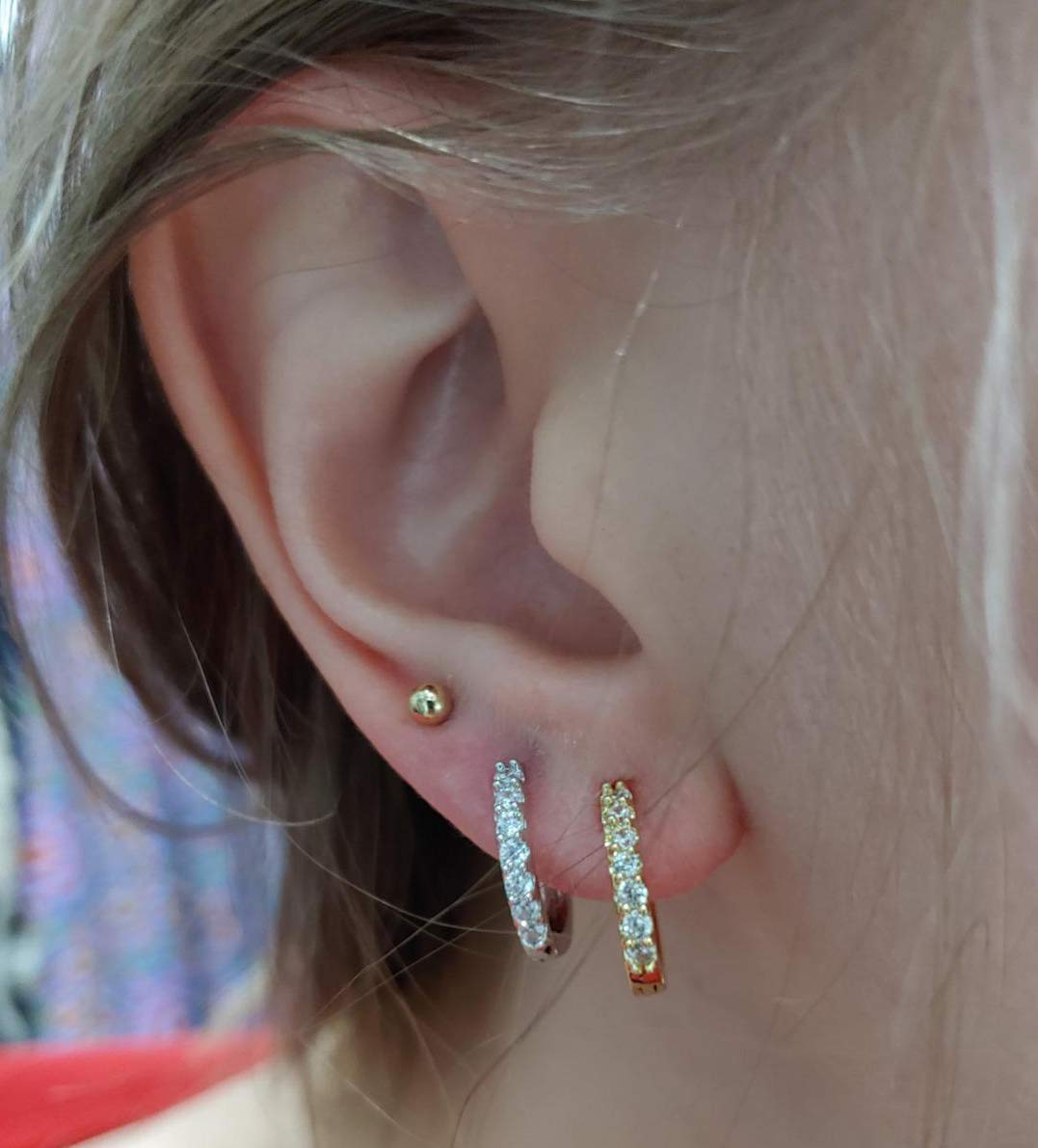 Sterling Silver Small Hoop Earrings Tiny Cartilage Earring Cubic Zirconia Cuff Huggie Earrings Mini Hoops Earrings Piercing for Women 3 Pairs 8mm
