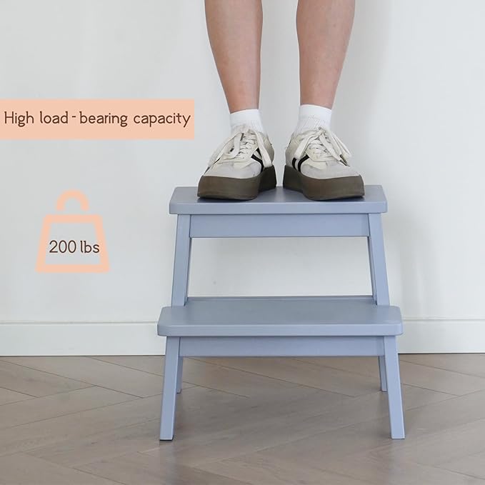 Adult & Child Wooden Two Step Stool ,Stepping Stool,Kids Step Stool Kitchen Step Stools for Bathroom– Perfect for Kitchen, Bathroom, Bedrooms & More (Grey)
