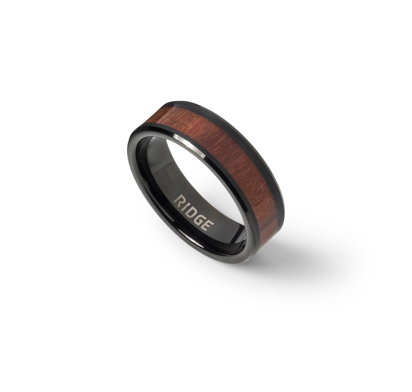 Ridge 8mm Beveled Ring Set - Mopane Wood - 7.5