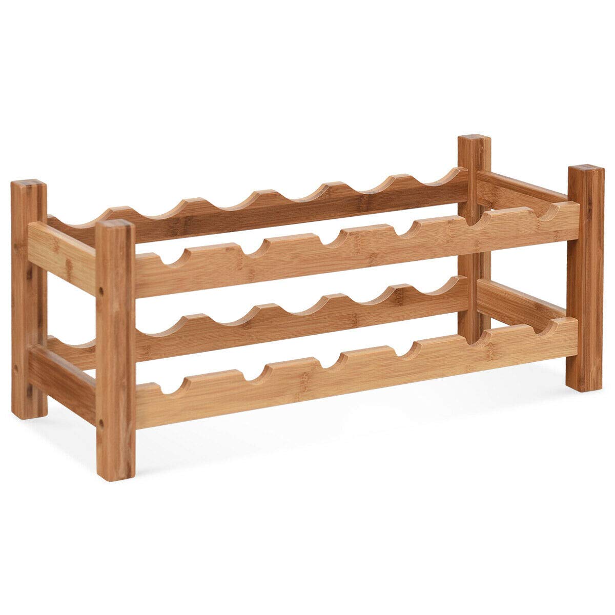 COSTWAY Wine Rack, Bamboo 12 Bottles 2-Tier Wine Display Rack for Countertop Home Kitchen Pantry, Free Standing Wine Storage, Rack Tabletop Wine Rack (Nature)