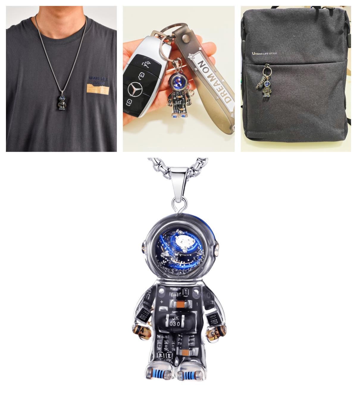REBME Astronaut Pendant Necklace Unique steampunk Pendant Trendy and Cool Accessory as Necklace Keychain Bagcharm for Men and Women
