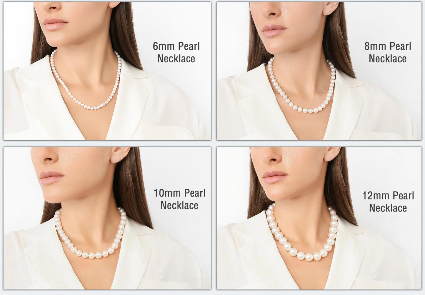 HUWODY Round White Simulated Shell Pearl Necklace Strand 6mm Pearl Choker Necklace Jewelry for Women 22inch
