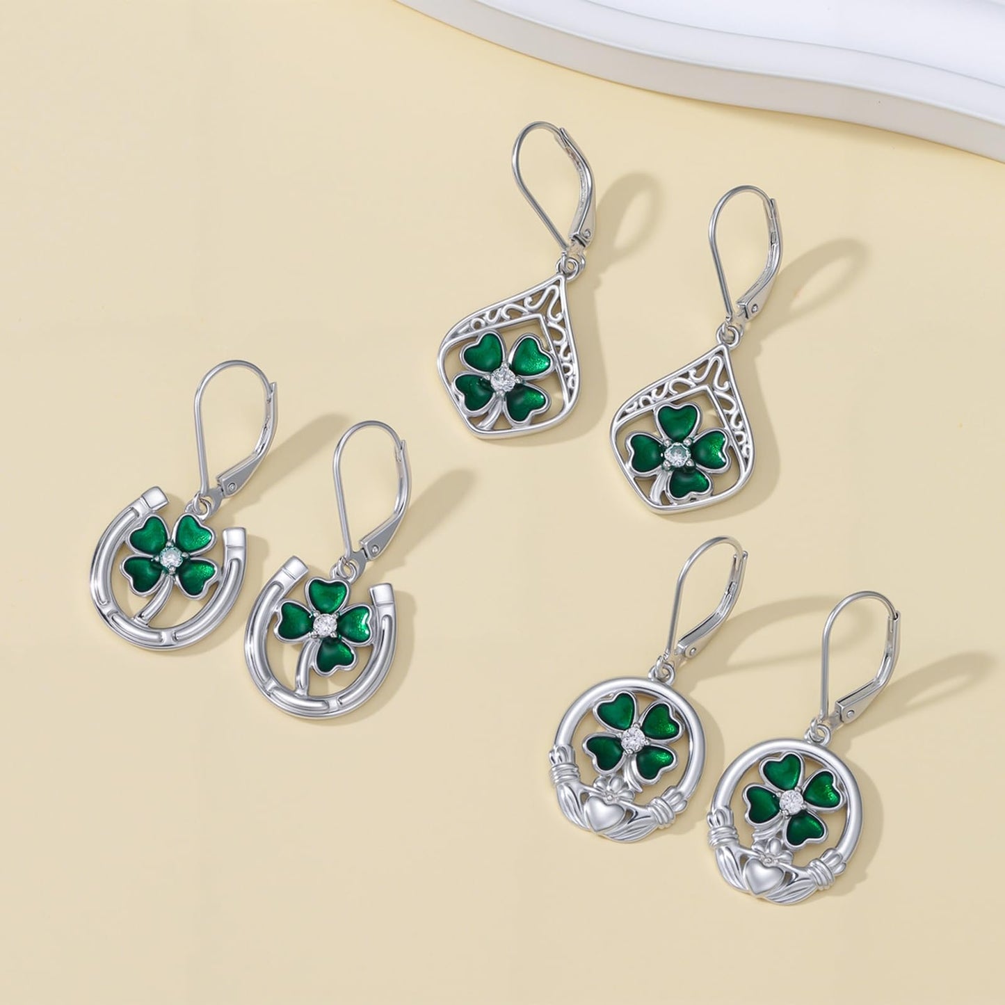 YYmqmq Four Leaf Clover Earrings for Women 925 Sterling Sliver Shamrock and Claddagh Dangle Earrings Leverback Irish Jewelry St Patricks Day Gifts for Women Girlfriend