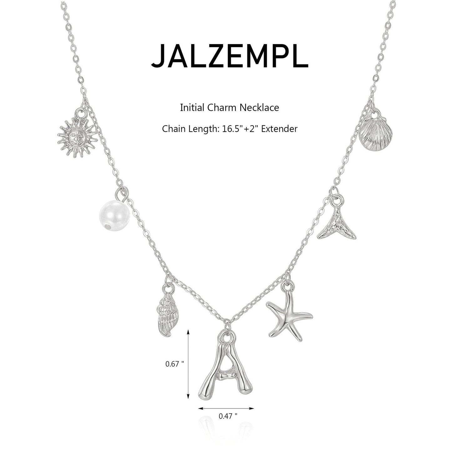 JALZEMPL Initial Charm Necklace For Women Seashell Shell Letter Boho Summer Beach Starfish 14k Gold Plated Silver Pendant Surfer Jewelry Gifts (N,Silver)