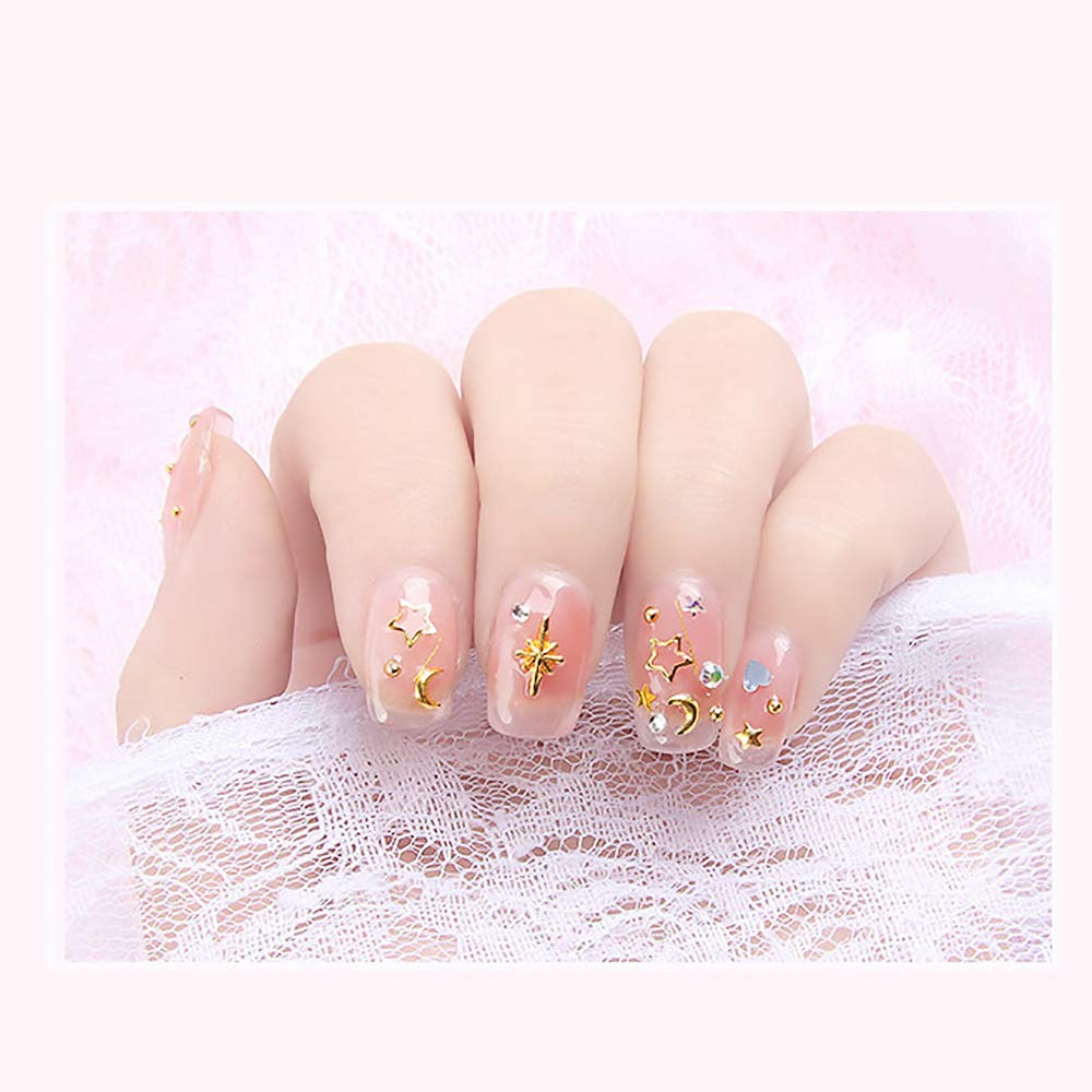 WOKOTO 6 Boxes Gold Hollow Nail Metal Studs Modern Cross Geometry Nail Art Charm 3D Nail Jewelry Decoration With 1Pc Tweezers And Picker Pencil