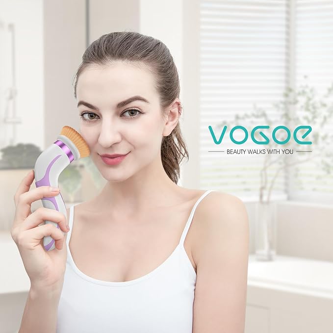 Facial Cleansing Brush-Spin Face Scrubber Exfoliator Rechargeable, 2-Speed Rotation, Electric Face Wash Brushes for Cleansing and Exfoliating, with 2 Brush Heads, Purple