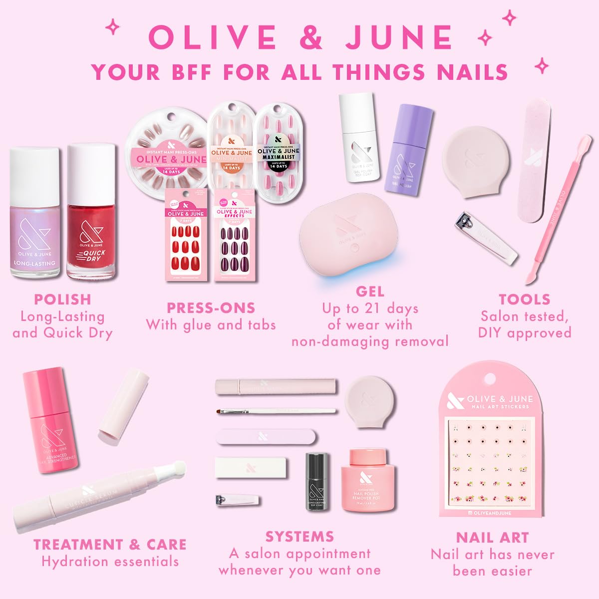 Olive & June Instant Mani Press-On Nails (Glue) | 42 Fake Nails, 21 Sizes | Non-Toxic, Long-Lasting Recycled Materials Realistic Look | Salon-Quality | Medium, Oval | Metallic French Lilac Shimmer