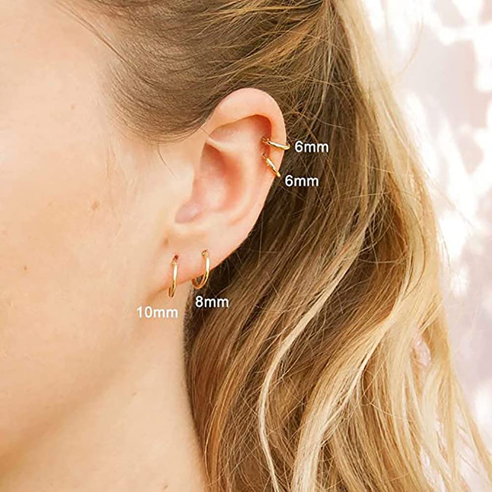 316L Surgical Stainless Steel Huggie Hoop Earrings 8mm Gold Hypoallergenic Earrings Hoop Cartilage Helix Lobes Hinged Sleeper Earrings For Men Women(B09:8mm Gold (THK 1.5mm))