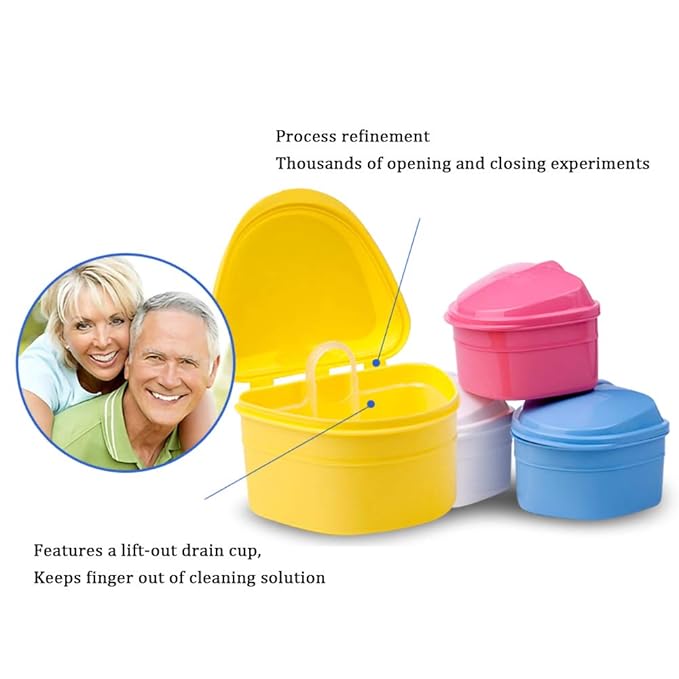 Denture Bath Box Cup Container Case, Complete Clean Care for Dentures, Clear Braces, False Teeth, Mouth Guard, Night Guard & Retainers,Traveling (Black & White)