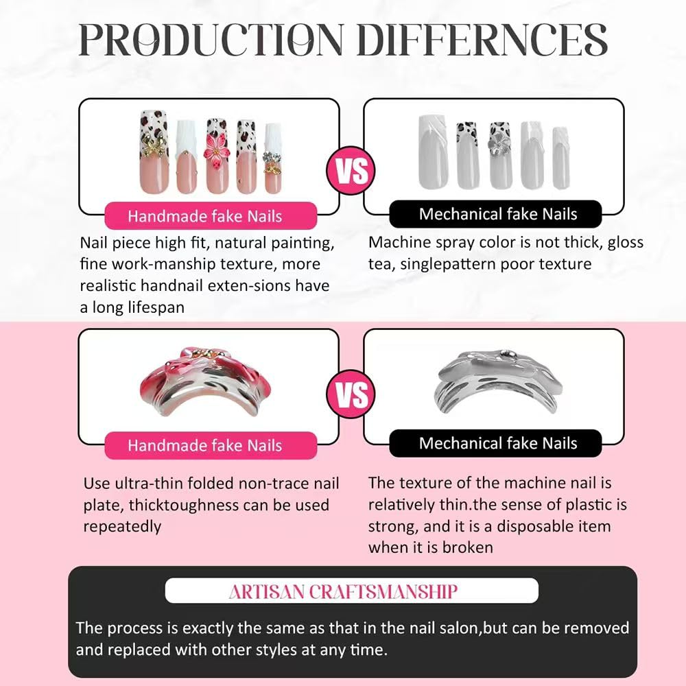 Threelegscat Handmade Press on Nails Long Almond Shape Fake Nails Stiletto Nail With Design for Women and Girls 10pcs Size M Pattern St1161