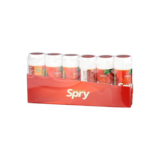 Spry Xylitol Cinnamon Mints Sugar Free Candy - Promote Oral Health, Increase Saliva Production, Stop Bad Breath, Non-GMO, Gluten-Free, 45 Count (Pack of 6)