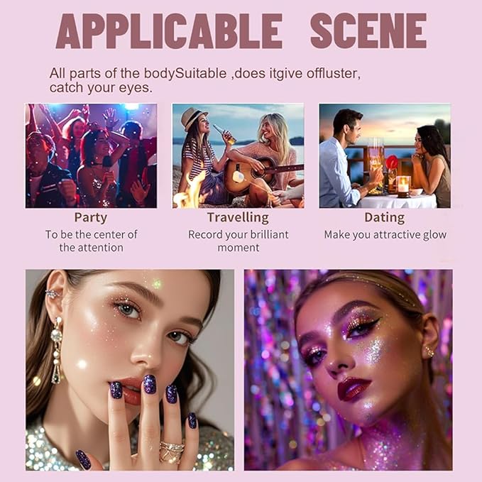 Violet Highlighter Spray, Professional Shiny Glitter Spray for Eyeshadow Face and Body Luminizers, Loose Shimmer Powder Makeup Mist for Women Kid Rave Outfits Festival Accessories
