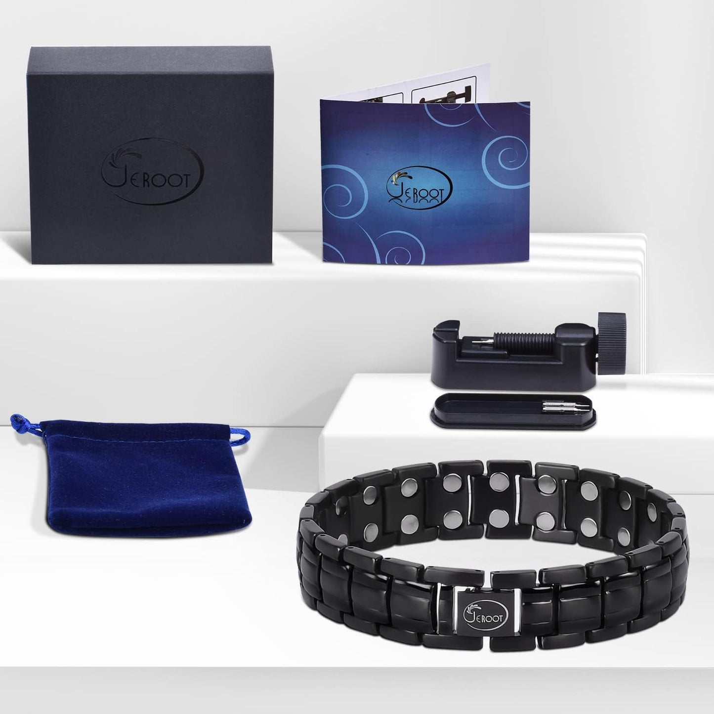 JEROOT Magnetic Bracelets for Men, Pure Titanium Bracelet (3500Gauss Per Magnet), Men's Bracelet Lymphatic Jewelry Gifts (Black)