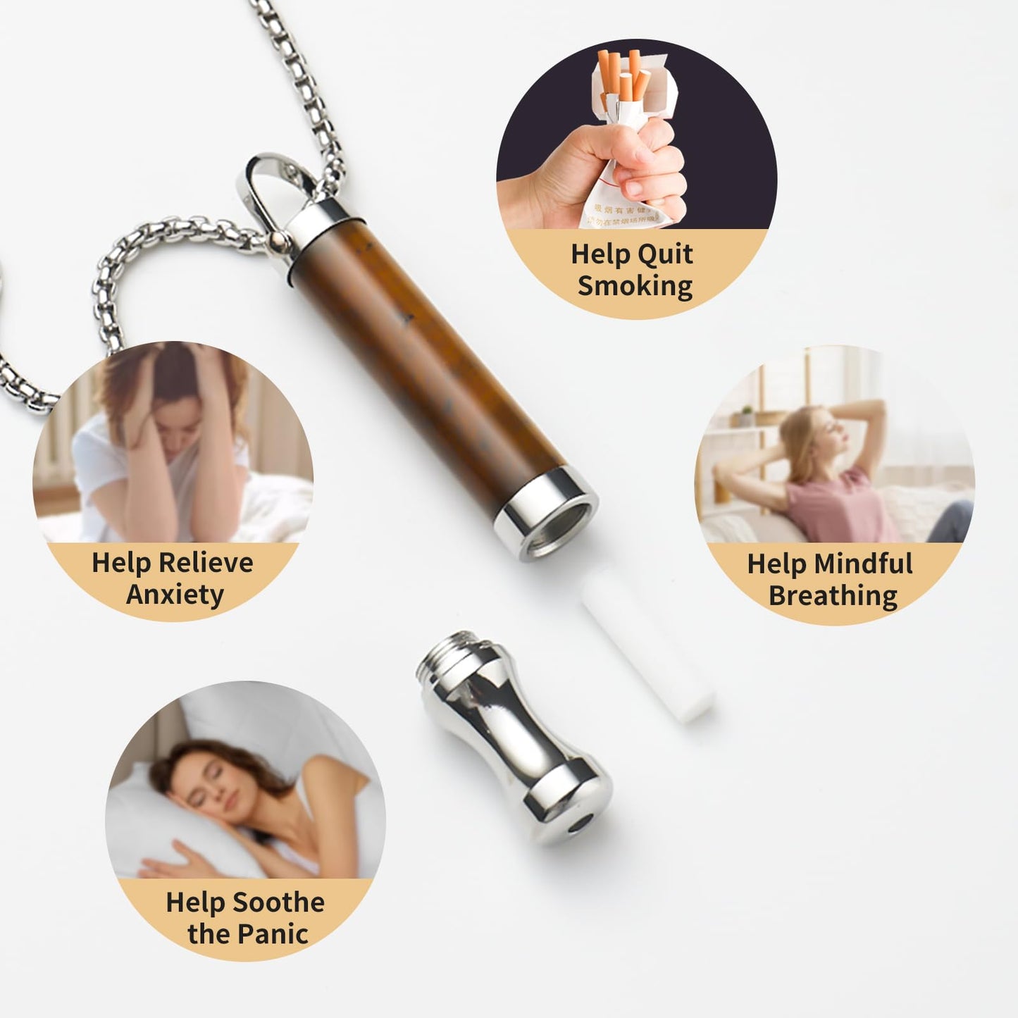 AD ADASTONE Breathing Necklace for Anxiety Relief Breathlink Anti Smoking Necklace Stop Smoking Aids Quit Vaping Tools for Smoking Cessation Fum Vaporless Inhaler for Natural Calm Stress Relief