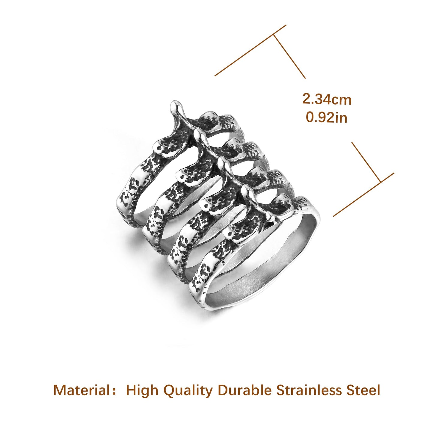 HZMAN Gothic Punk Spine Skeleton Ring Bone Stainless Steel Rings for Men Women Biker Jewelry Gift (Size,7)