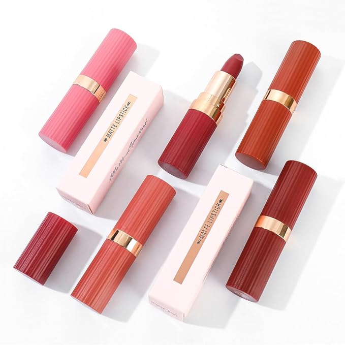 Rose Red Lip Stick,Matte Cream Lipstick Set for Women,Long Lasting Waterproof Smudge Proof Velvet lipsticks Crayon,Lip Makeup Kit Travel Size,Vegan & Cruelty-free (Pack of 1)