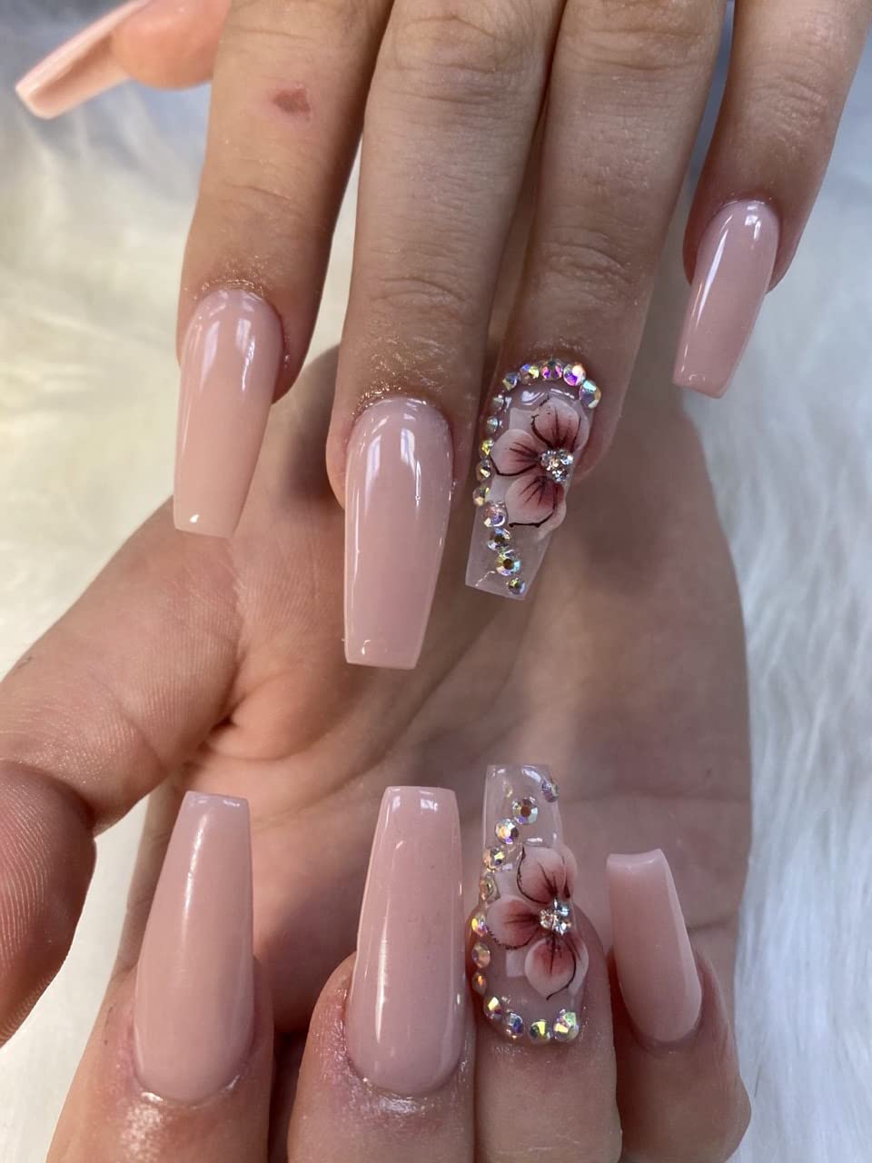 3D Acrylic Nude Flower Nail Art Charms Handmade by Acrylic Powder - 24pcs 3D Flowers Nails Rhinestones Kit 3D Crystal Nail Pearls Design Acrylic Nail Art for Women (Nude)