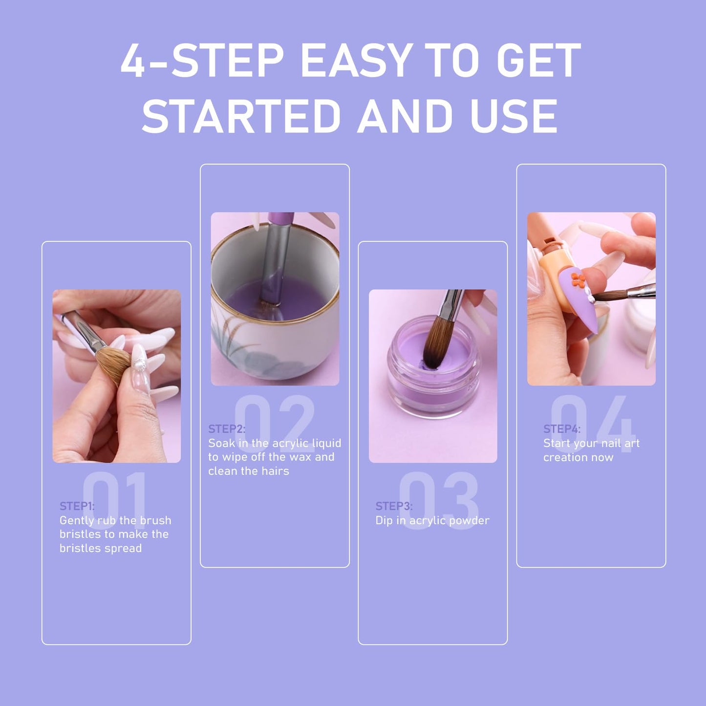 Acrylic Nail Brush Size #12, KEMEISI 100% Pure Kolinsky Nail Art Brushes Sturdy Handle Oval Shaped Acrylic Powder Nail Design Tools for Professional Manicure DIY Home Salon (Purple)