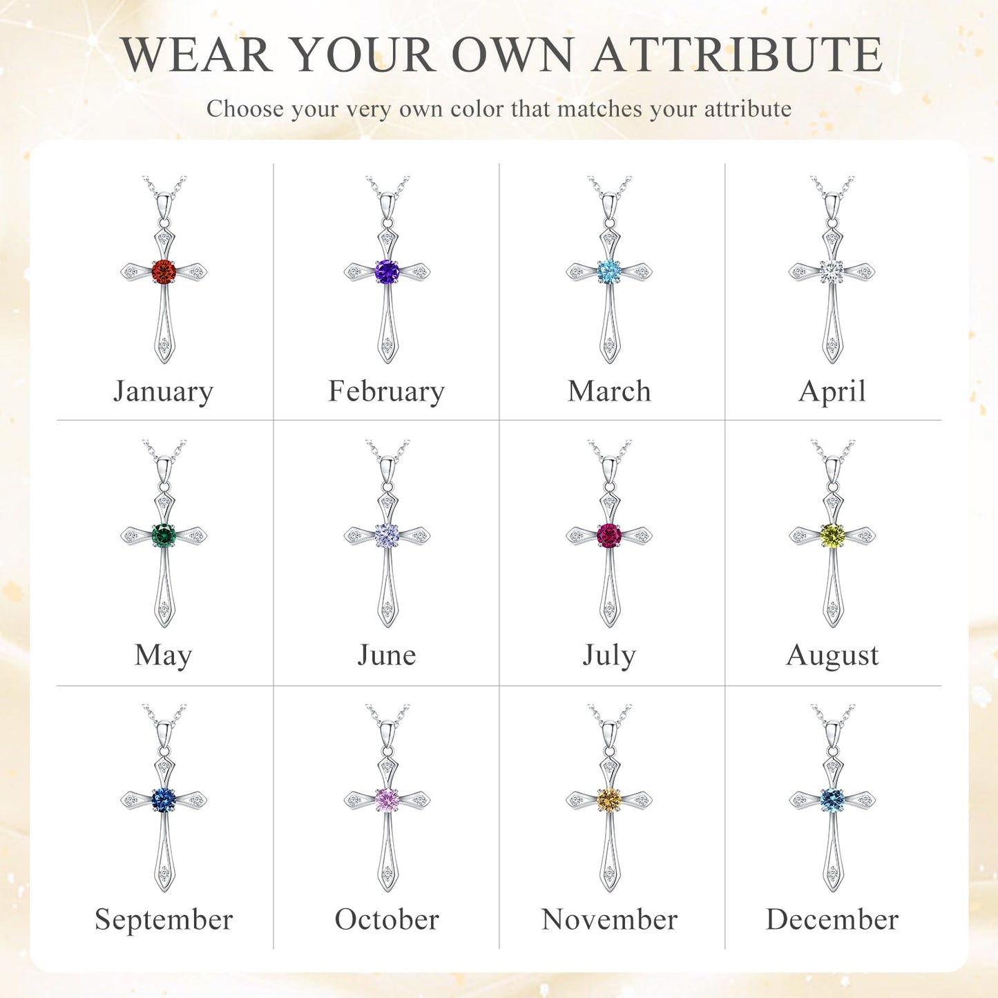 QUALISE Cross Necklace for Women,925 Sterling Silver August Birthstone Necklace Cross Pendant 5A CZ 12 Birth Months Birthstone Fine Jewelry Birthday Gifts for Her Wife Mom