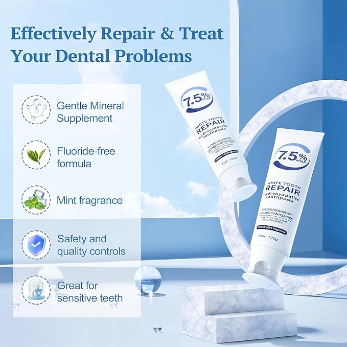 Hydroxyapatite Toothpaste, Nano Hydroxyapatite Toothpaste for Enamel Protection and Tooth Strengthening, Fresh Mint Flavor, Promotes Fresh Breath, Daily Use for Oral Health 2 Pack